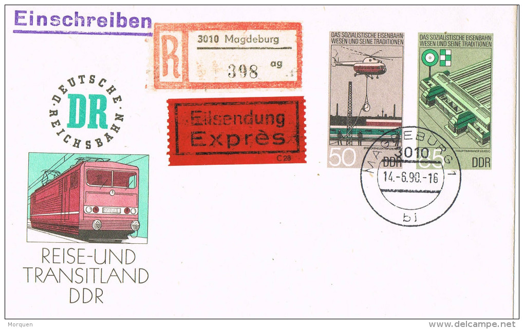 11051. Carta Certificada Expres Entero Postal MAGDEBURG (Alemania DDR) 1990. Reise - Enveloppes - Oblitérées