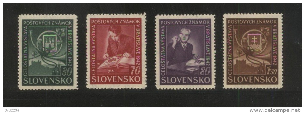 SLOVAKIA 1942 BRATISLAVA NATIONAL PHILATELIC EXPO SET OF 4 NHM STAMPS ON STAMPS - Neufs