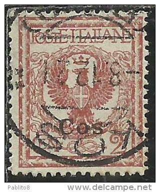 COLONIE ITALIANE EGEO 1912 COO COS SOPRASTAMPATO D´ITALIA ITALY OVERPRINTED CENT. 2 USATO USED OBLITERE´ - Aegean (Coo)