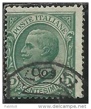 COLONIE ITALIANE EGEO 1912 COO COS SOPRASTAMPATO D´ITALIA ITALY OVERPRINTED CENT. 5 USATO USED OBLITERE´ - Aegean (Coo)