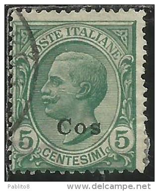 COLONIE ITALIANE EGEO 1912 COO COS SOPRASTAMPATO D´ITALIA ITALY OVERPRINTED CENT. 5 USATO USED OBLITERE´ - Aegean (Coo)