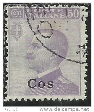 COLONIE ITALIANE EGEO 1912 COO COS SOPRASTAMPATO D´ITALIA ITALY OVERPRINTED CENT. 50 USATO USED OBLITERE´ - Aegean (Coo)