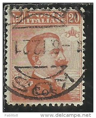 COLONIE ITALIANE EGEO 1921 1922 COO COS SOPRASTAMPATO D´ITALIA ITALY SURCHARGED CENT. 20 FILIGRANA WATERMARK USATO USED - Aegean (Coo)