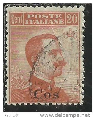 COLONIE ITALIANE EGEO 1921 1922 COO COS SOPRASTAMPATO D´ITALIA ITALY SURCHARGED CENT. 20 FILIGRANA WATERMARK USATO USED - Aegean (Coo)