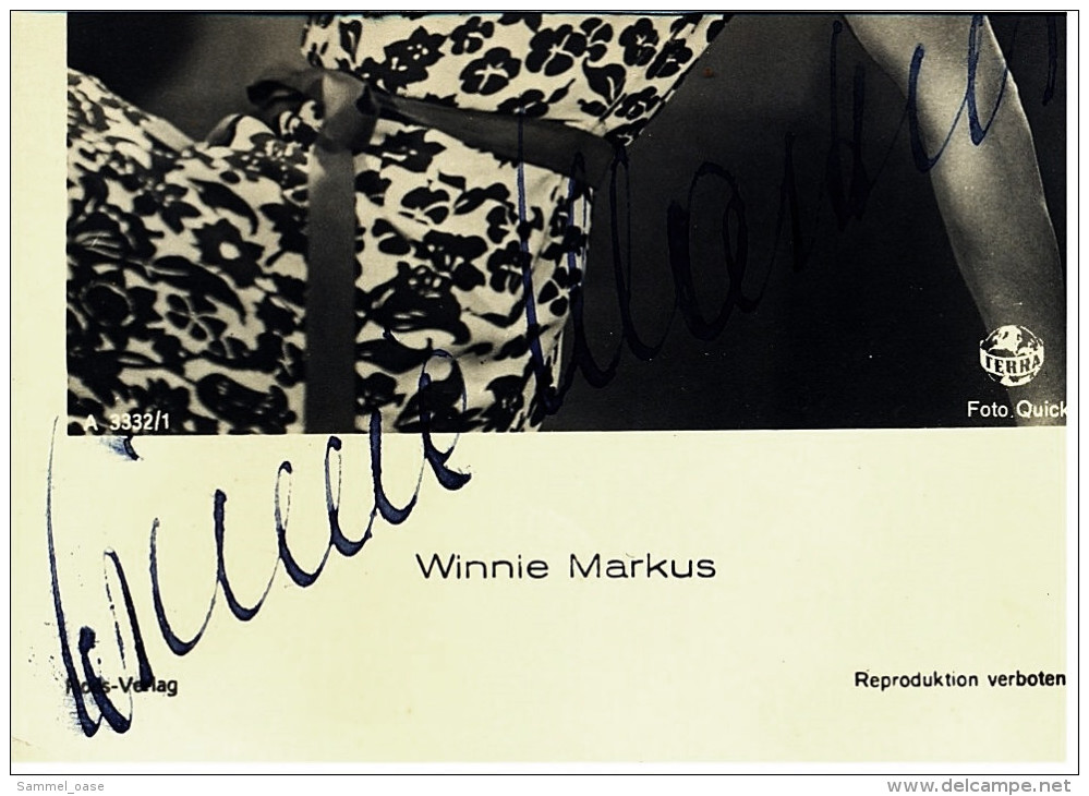 Autogramm Winnie Markus Handsigniert  -  Portrait  -  Schauspieler Foto Nr. A 3332/1 Von Ca.1940 - Autographs