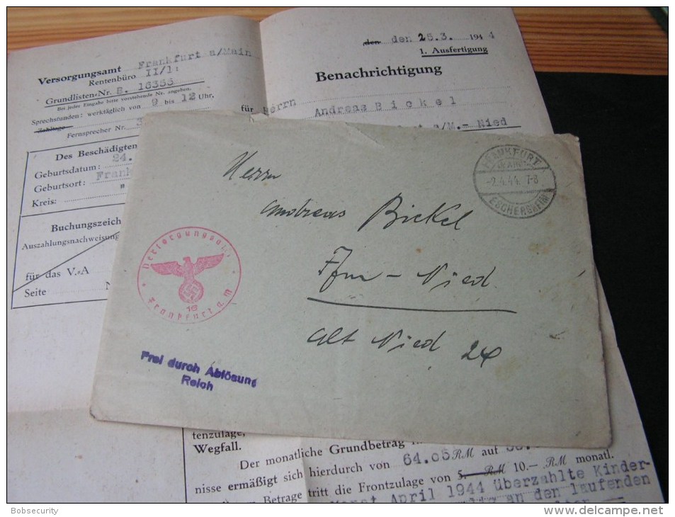 == DR Cv. Gebühr Bezahlt  Frankfurt 1944  Ablösung Reich - Briefe U. Dokumente