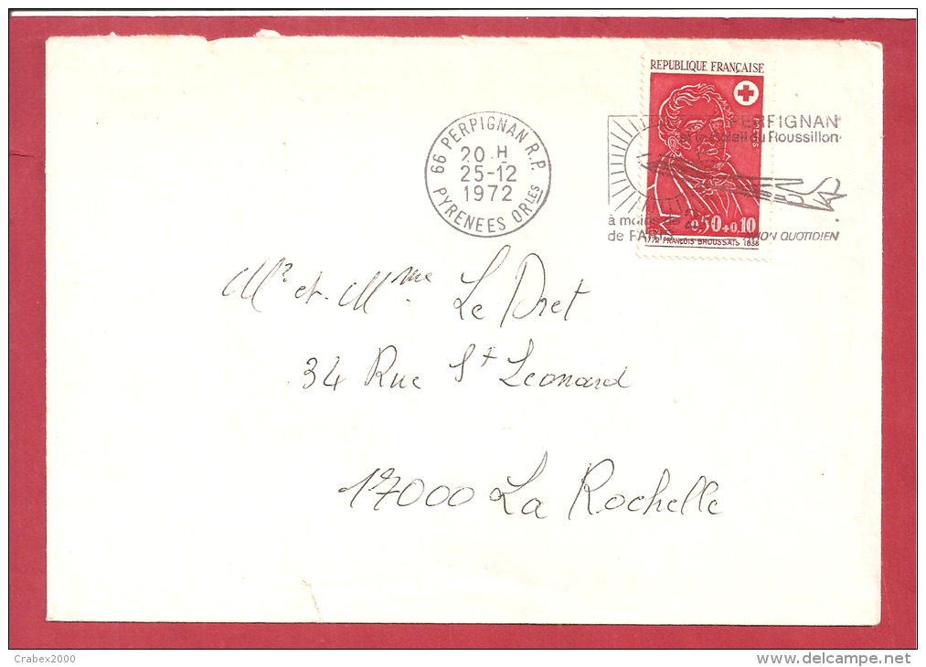 Y&T N°1736 PERPIGNAN   Vers     LA ROCHELLE            Le       25 DECEMBRE1972  2 SCANS - Covers & Documents