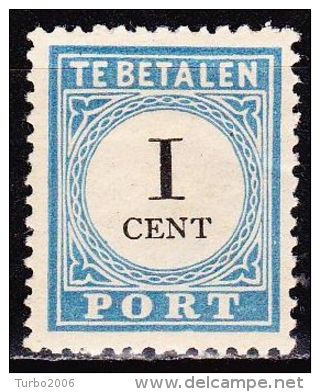 1881-1887 Portzegels Lichtblauw / Zwart Cijfer : 1 Cent Kamtanding 12 ½ Type III NVPH  P 3 D III Ongestempeld - Strafportzegels