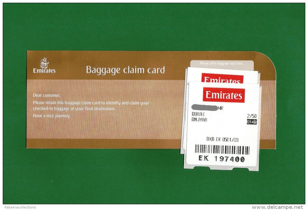 Emirates EK - Baggage Claim Card / Ticket Issued In Dubai - As Scan - Etichette Da Viaggio E Targhette