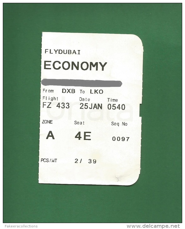 FlyDubai FZ 2013 - Boarding Pass - Dubai To Lucknow - As Scan - Instapkaart