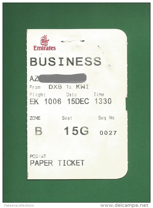 Emirates EK - Special Boarding Pass  Used During Trial Opening Of  Terminal 3 At Dubai Airport -  As Scan - Bordkarten
