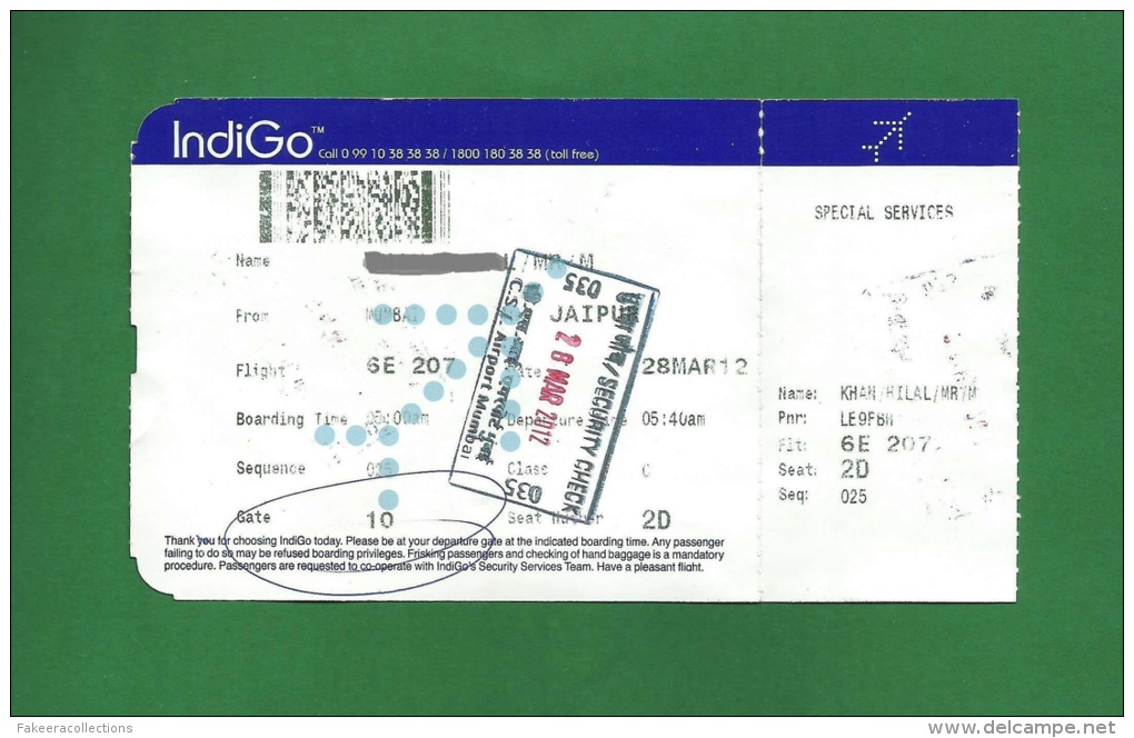 IndiGo 6E - Boarding Pass With Baggage Claim -  As Scan - Boarding Passes