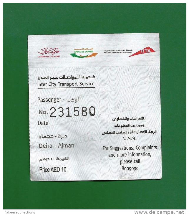 UAE / EMIRATES ARABES 2013 - Dubai To Ajman Used Bus Ticket  -  As Scan * Rare * - Mundo