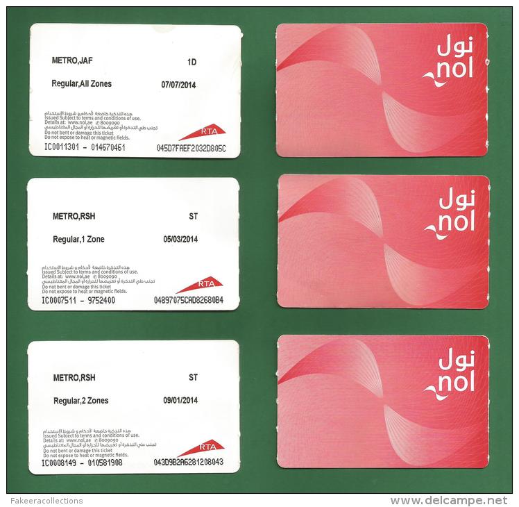 UAE / EMIRATES ARABES 2014 - Dubai Metro One Way Ticket Set  Of 3 Different Zones / NOL Regular Class -  As Scan - Mondo