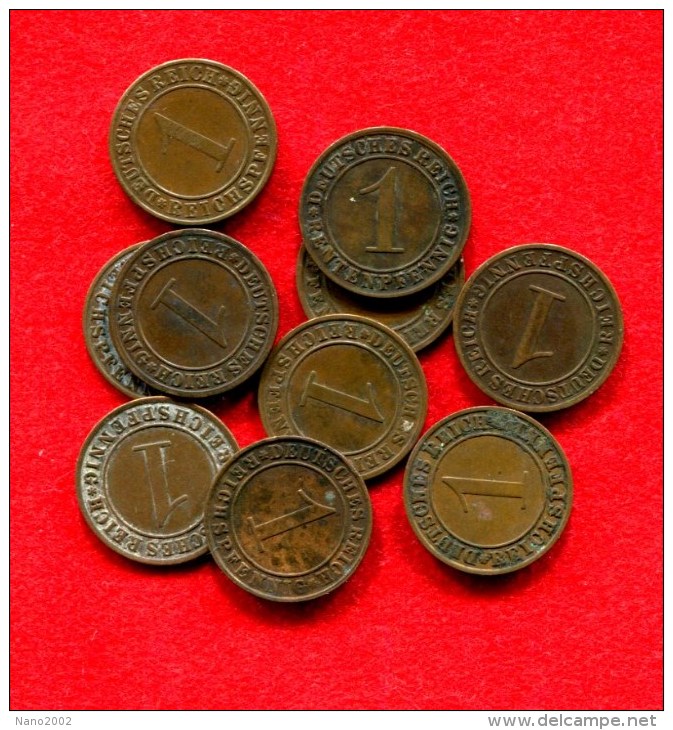 ALLEMAGNE - DEUTSCHLAND - GERMANY -LOT: 10  X  RENTENPFENNIG/REICHSPFENNIG 1924-1936 - 25 Pfennig