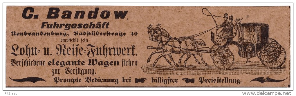 Original Werbung - 1901 - Fuhrgeschäft C. Bandow In Neubrandenburg I. Mecklenburg !!! - Neubrandenburg