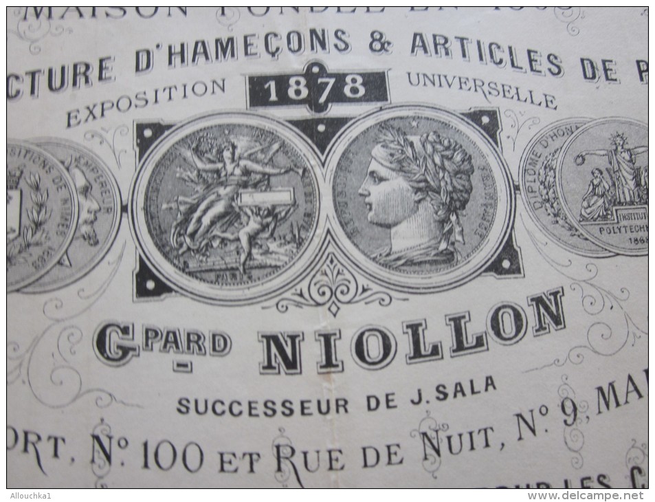 MARSEILLE 3 Sept 1884 Facture à En-tête Commerciale Illustration>Manufactu Re D´hameçon Et Article De Pêche Gard Niollon - 1800 – 1899