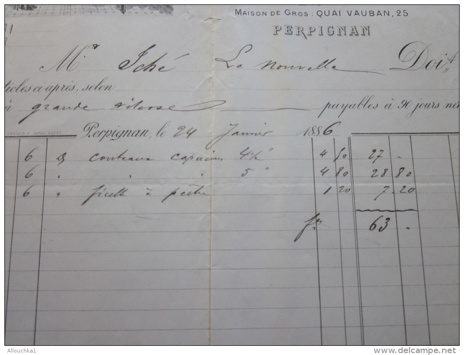 PERPIGNAN 24 Jan 1886 Facture à En-tête Commerciale Illustration-Mercerie Bonneterie Cazals-Blanque D. Articles De Paris - 1800 – 1899