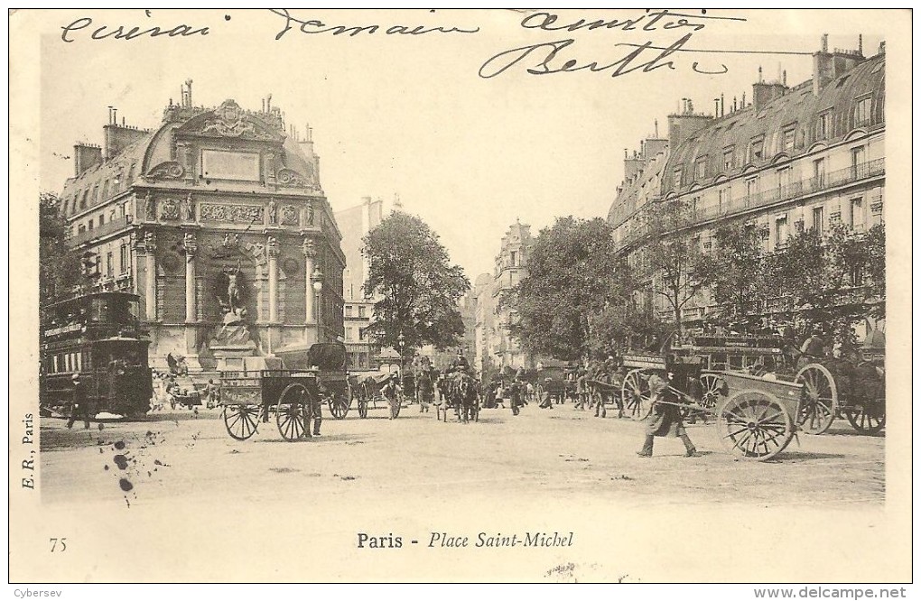 PARIS - Place Saint-Michel - Belle Animation - Carte Datée De 1903 - Arrondissement: 06