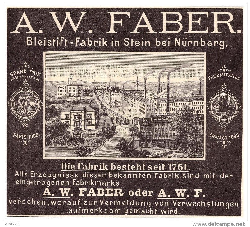 Original Werbung - 1901 - A.W. FABER , Bleistiftfabrik In Stein B. Nürnberg !!! - Schreibgerät