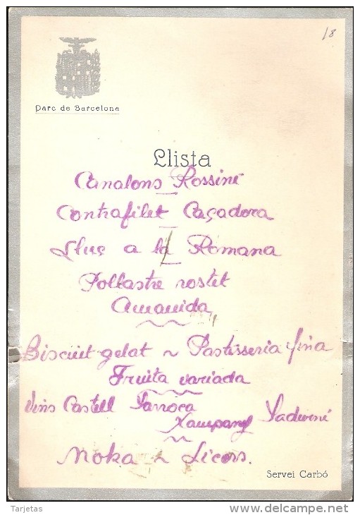 ANTIGUO MENU DE BODA DEL PARC DE BARCELONA SERVEI CARBO DEL AÑO 1926 CON LAS FIRMAS DE LOS INVITADOS (WEDDING MENU) - Menú