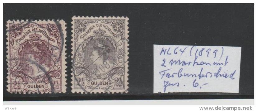 NlMi.Nr.64/- NIEDERLANDE -  1899, 2 Marken Mit Farbunterschied - Gebruikt