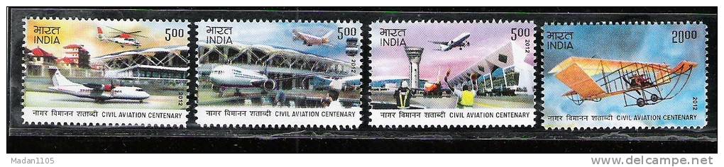 INDIA 2012 100 Years Of Civil Aviation 4v Complete Set,,, MNH(**) - Neufs