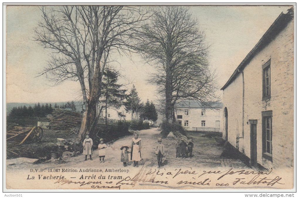 23615g ARRET Du TRAM  - ENTREE Du VILLAGE - La Vacherie - 1907 - Enfants - Colorisée - Sainte-Ode