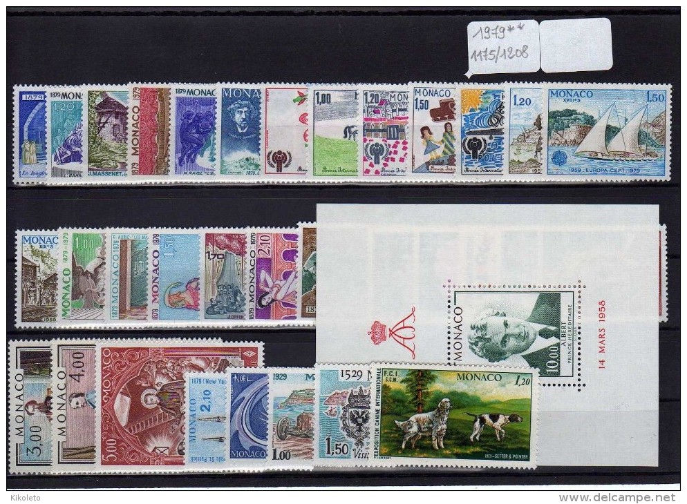 MONACO AÑO 1979 COMPLETO (Sellos+HB+Preobliterados + Tasas) ** MNH Sellos Nuevos Sin Fijasellos - Volledige Jaargang