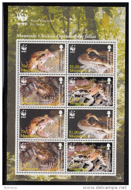 Montserrat MNH Scott #1159a Minisheet Of 2 Blocks Of 4 Mountain Chicken Frog - World Wildlife Fund - Montserrat