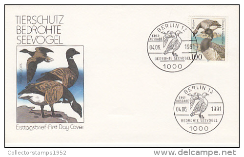 8283- ENDANGERED SEA BIRDS, BRANT GOOSE, COVER FDC, 1991, GERMANY - Oche