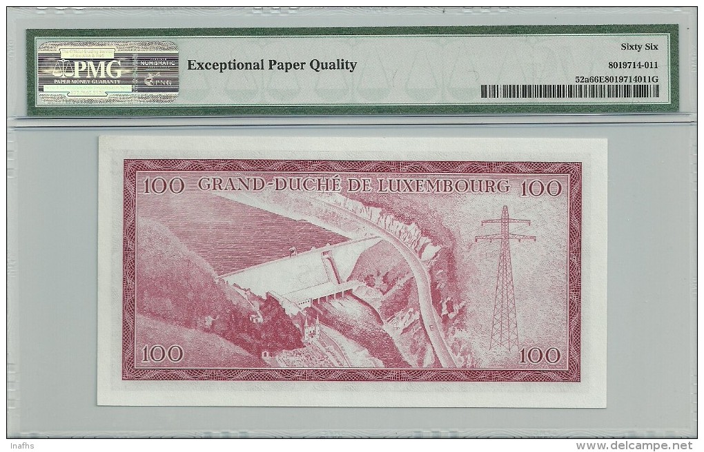 Luxembourg 100 Francs 1963 P52a Graded 66 EPQ By PMG (GEM UNC) - Luxemburg