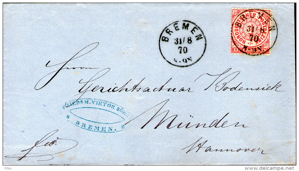 Envelop,sent From Bremen,31.08.1870,to Hannover  Via Ausg01.09.1870,as Scan - Lettres & Documents