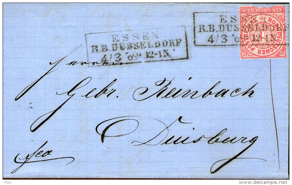 Envelop Sent From Essen R.B. Düsseldorf 04.03.1869 To Duisburg, Via AUSG. 04.03.1869,as Scan - Brieven En Documenten