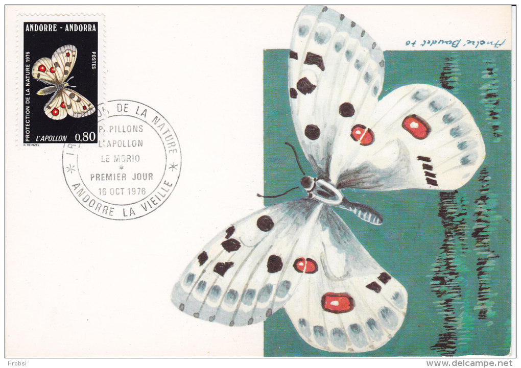 Animaux Papillon, L'Apollon, Carte Maximum Andorre, 1976, Yvert 258 - Used Stamps