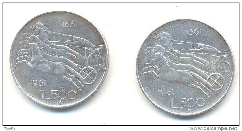 ITALIA REPUBBLICA  COPPIA DI 500 LIRE COMMEMORATIVA 1° CENTENARIO UNITA' D' ITALIA ANNO 1961 ARGENTO - Gedenkmünzen