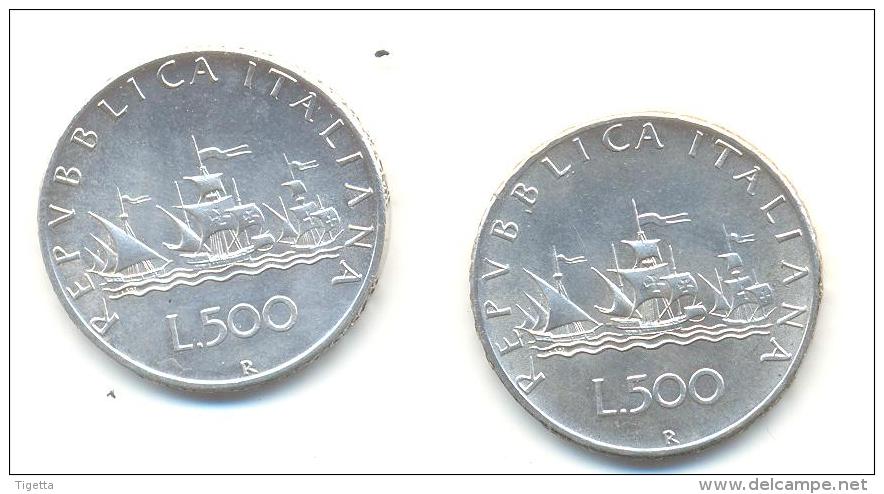 ITALIA REPUBBLICA  COPPIA DI 500 LIRE 3 CARAVELLE ANNI 1965-1966 ARGENTO - Commemorative