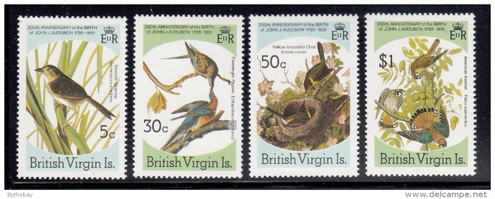 British Virgin Islands MNH Scott #520-#523 Set Of 4 Audubon Birds - Sparrow, Pigeon, Chat, Kestrel - Iles Vièrges Britanniques