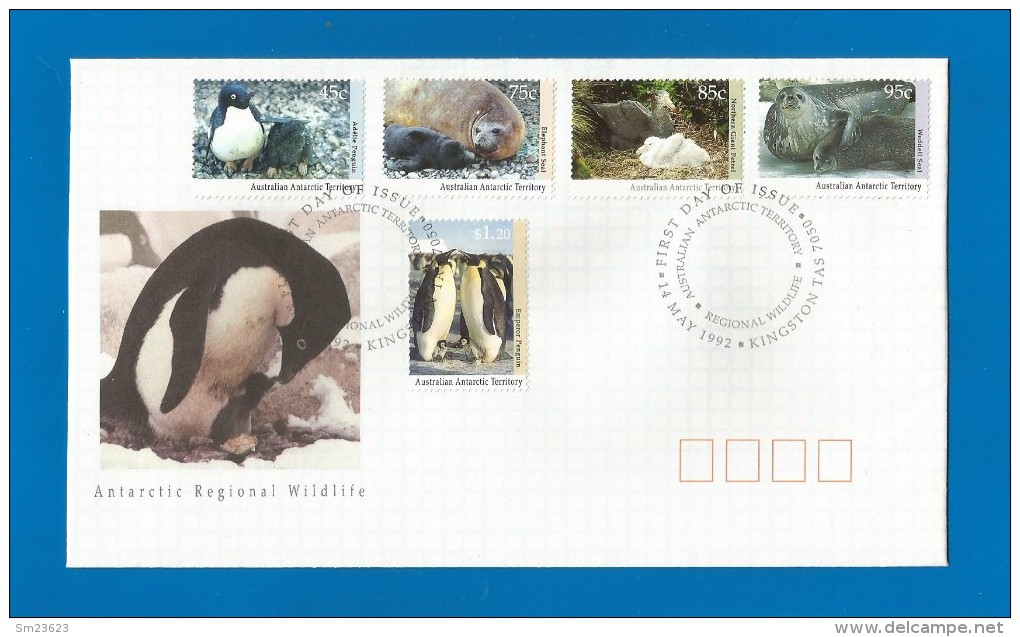 AAT  1992  Mi.Nr. 90 / 94 ,  Antarctic Regional Wildlife - FDC  14 May 1992 - - FDC