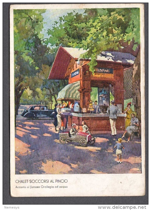 1952 ROMA CHALET SOCCORSI AL PINCIO FG V SEE 2 SCANS CARTOLINA PUBBLICITARIA - Parques & Jardines