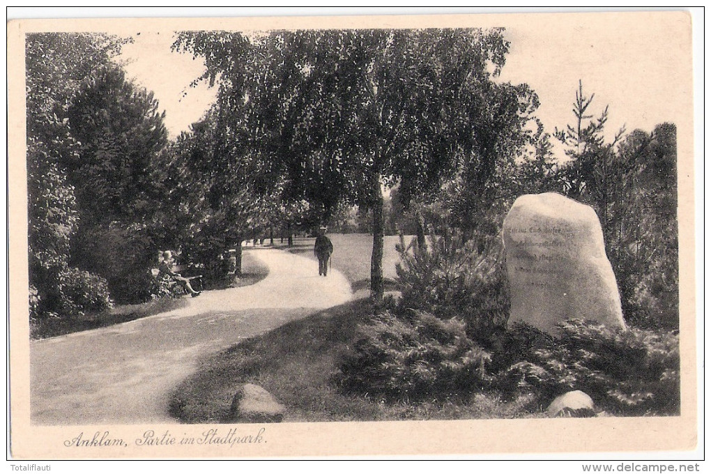 ANKLAM Partie Im Stadtpark Gedenkstein Kriegerdenkmal Mit Inschrift Belebt Ungelaufen - Anklam