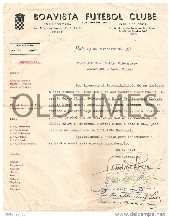 PORTUGAL - BOAVISTA FUTEBOL CLUBE - CREDENCIAL -  REPRESENTANTE  DO CLUBE - 1951 - Other & Unclassified