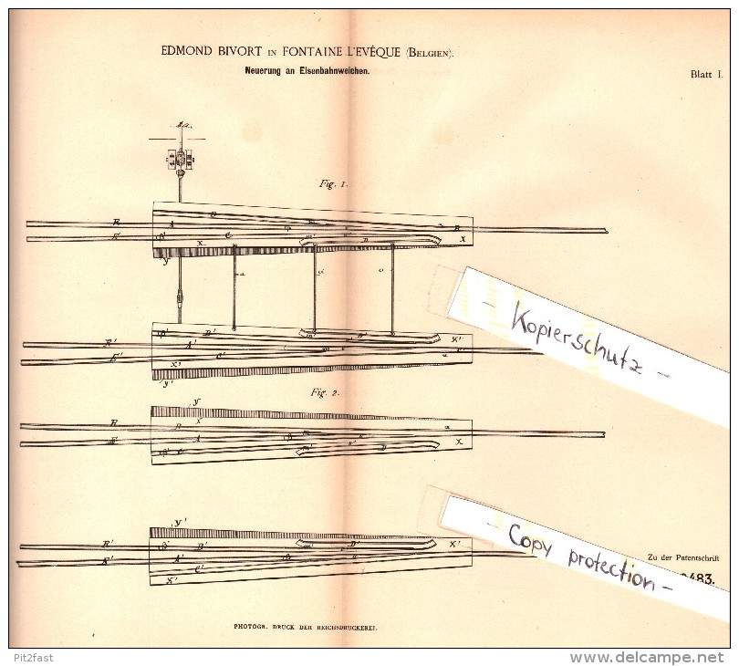 Original Patent - Edmond Bivort In Fontaine-l'Éveque , 1884 , Eisenbahnweiche , Eisenbahn , Weiche !!! - Fontaine-l'Evêque