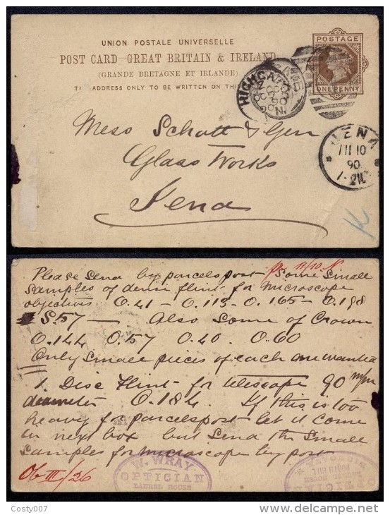 Great Britain 1890 Postal History Rare Old Postcard Postal Stationery Highgate To Jena Germany DB.156 - Cartas & Documentos