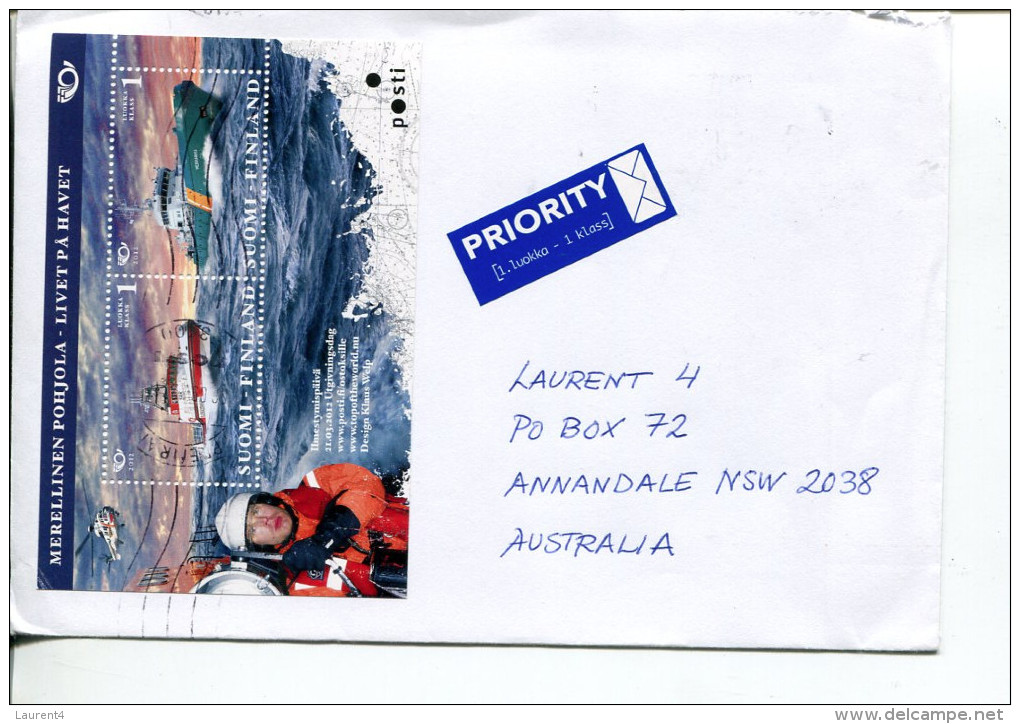 (7777) Finland To Australian Letter - Rescue Shipping - Storia Postale