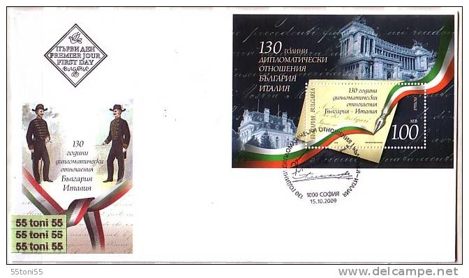 Bulgaria/Bulgarie 2009 130 Years Diplomatic Relations Bulgaria – Italy  S/S- FDC - FDC