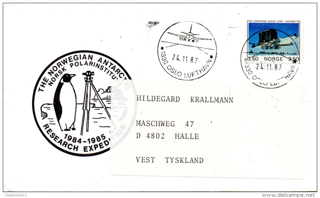 NORVEGE. Enveloppe Ayant Circulé En 1987. Expédition Polaire De 1984-5/Norsk Polarinstitutt. - Arctic Expeditions