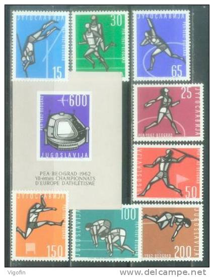 YU 1962-1016-24 EU CHAMPIONSHIN ATLETIC, YUGOSLAVIA, 8v + S/S, MNH - Unused Stamps