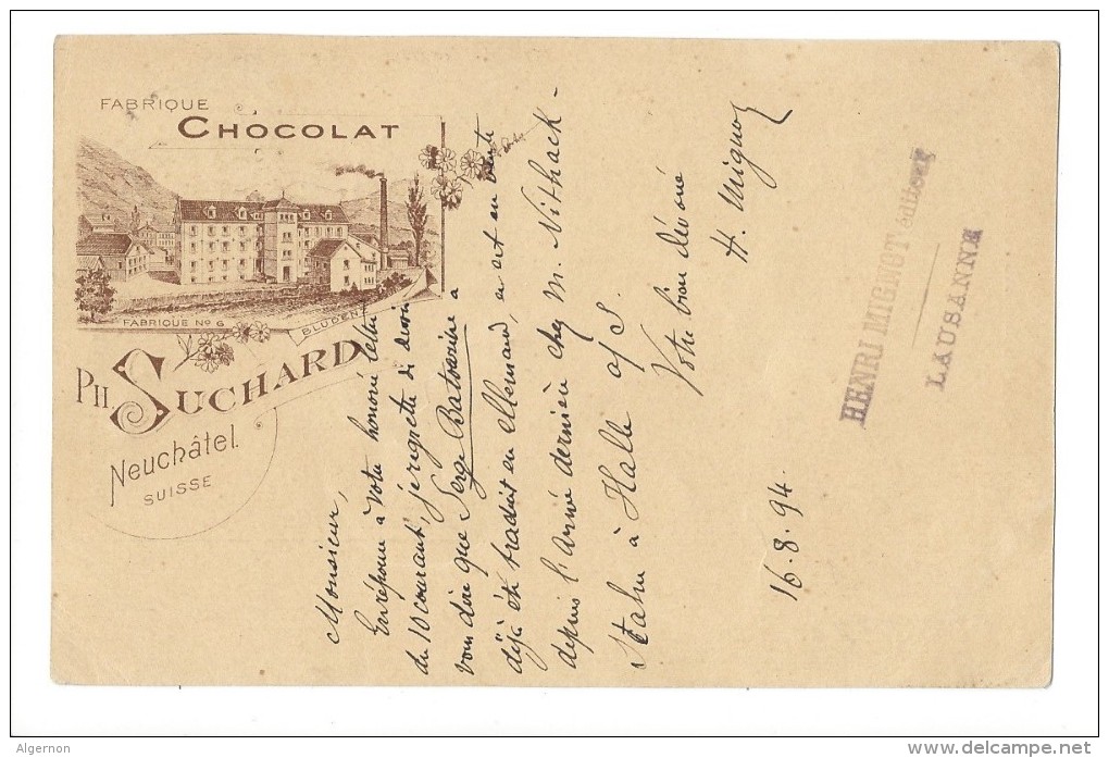10660 - Publicité  Fabrique De Chocolat Suchard N°6 Lausanne 16.08.1894 - Entiers Postaux