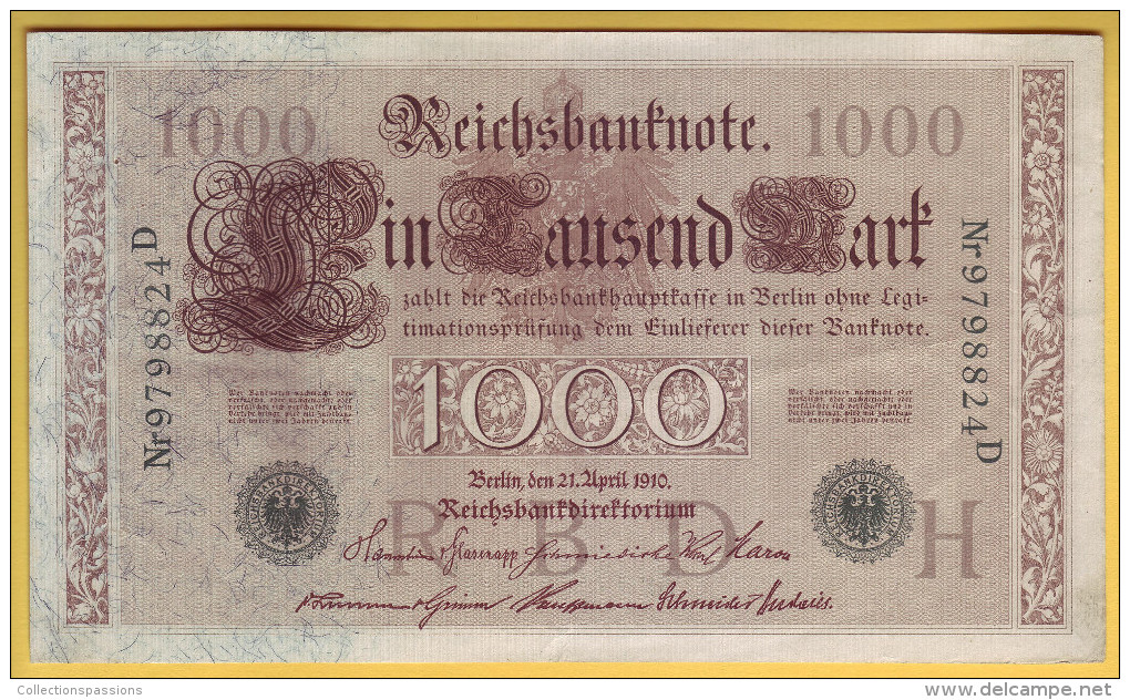 ALLEMAGNE -  Billet De 1000 Mark. 1910. Pick: 45b. Presque NEUF - 1.000 Mark